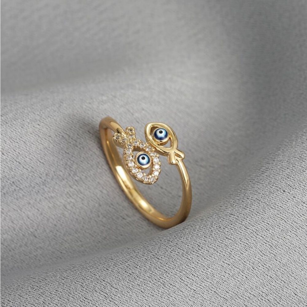 Gold Evil Eye Ring R227 - Picture 1 of 5